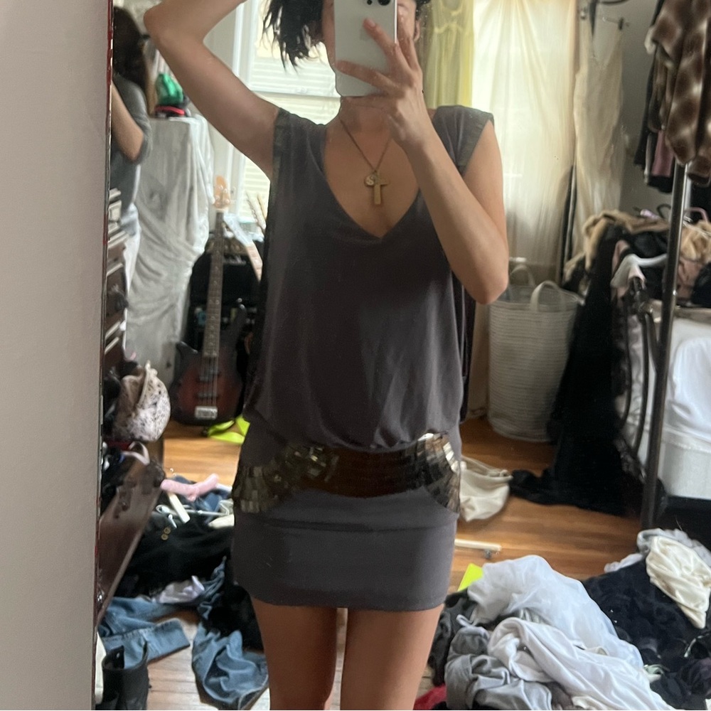 Bcbg slinky dress with silver accents